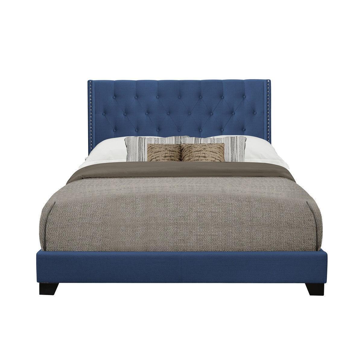 Barzini Blue Modern Traditional Fabric Tufted Queen Upholstered Bed - Ella Furniture