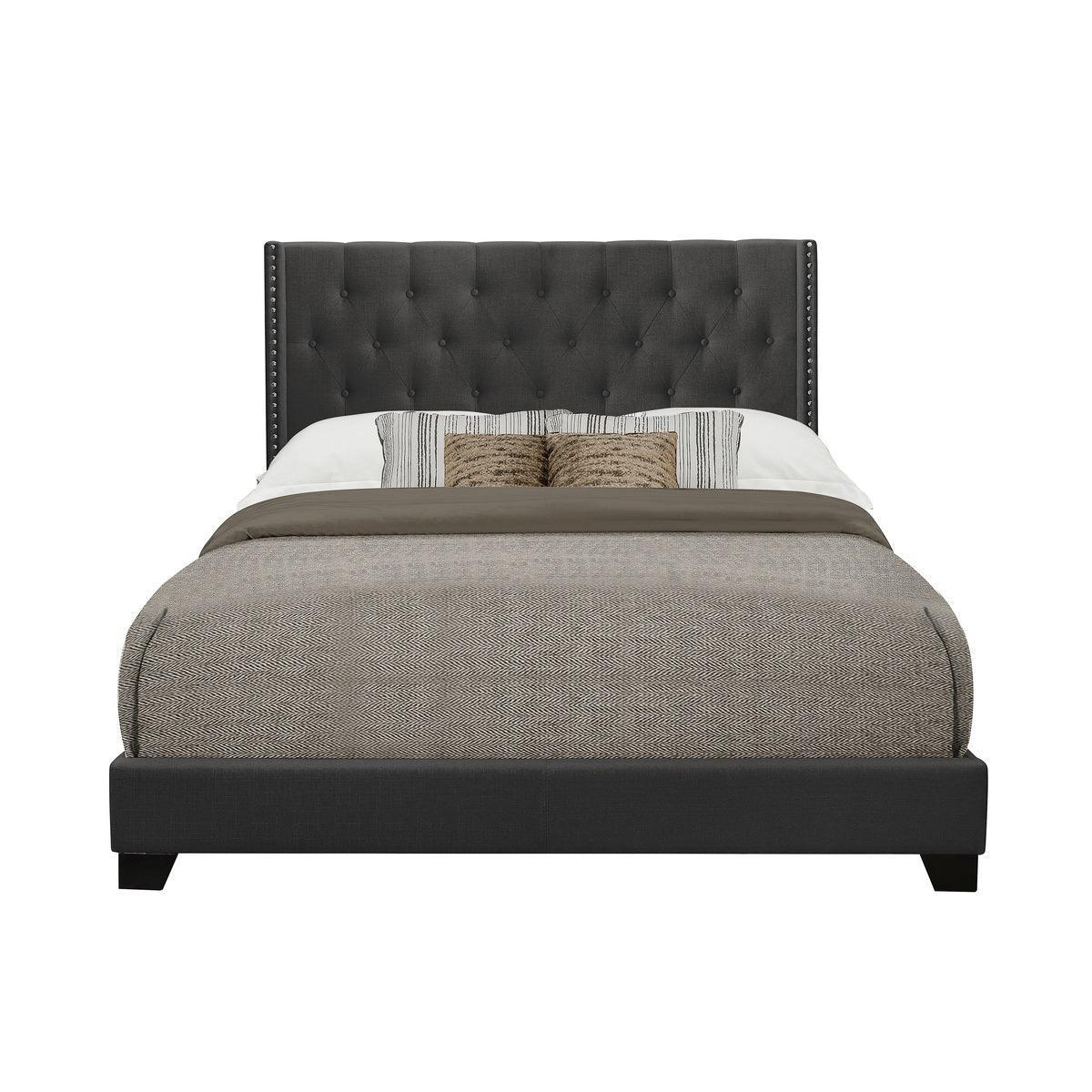 Barzini Dark Blue Modern Traditional Fabric Tufted Queen Upholstered Bed - Ella Furniture