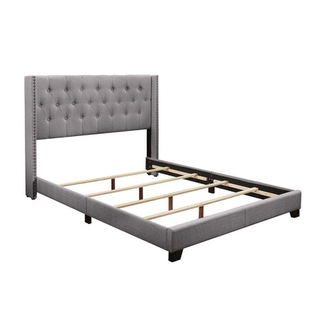 Baker Grey Solid Wood And Engineered Wood Fabric Upholstered Tufted Full Platform Bedroom Set - Ella Furniture