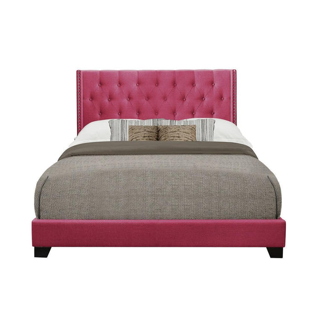 Baker Pink Solid Wood And Engineered Wood Fabric Upholstered Tufted Full Platform Bedroom Set - Ella Furniture