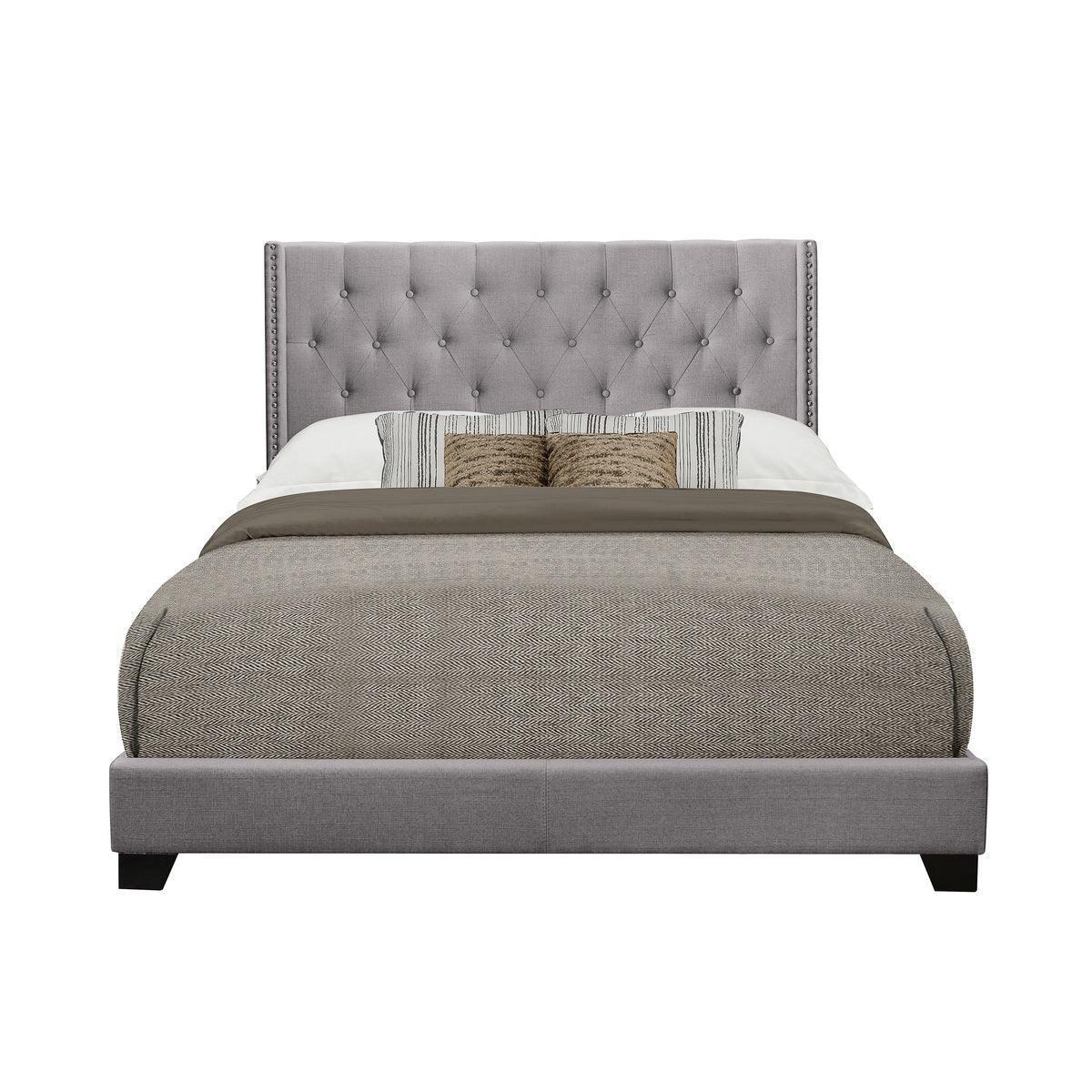 Barzini Gray Modern Traditional Fabric Tufted Queen Upholstered Bed - Ella Furniture