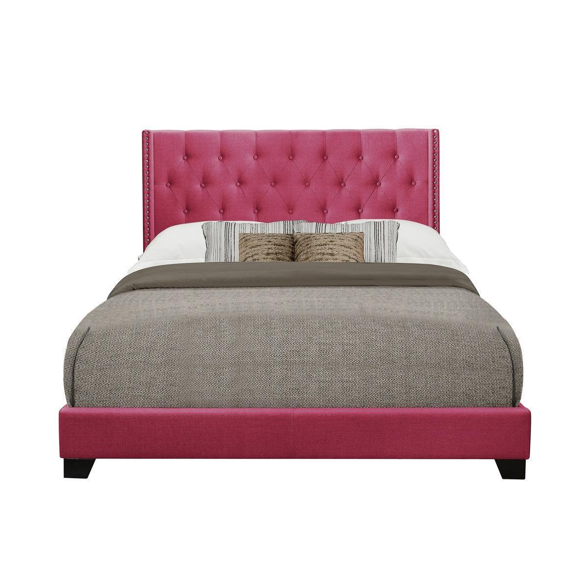Barzini Pink Modern Traditional Fabric Tufted Queen Upholstered Bed - Ella Furniture