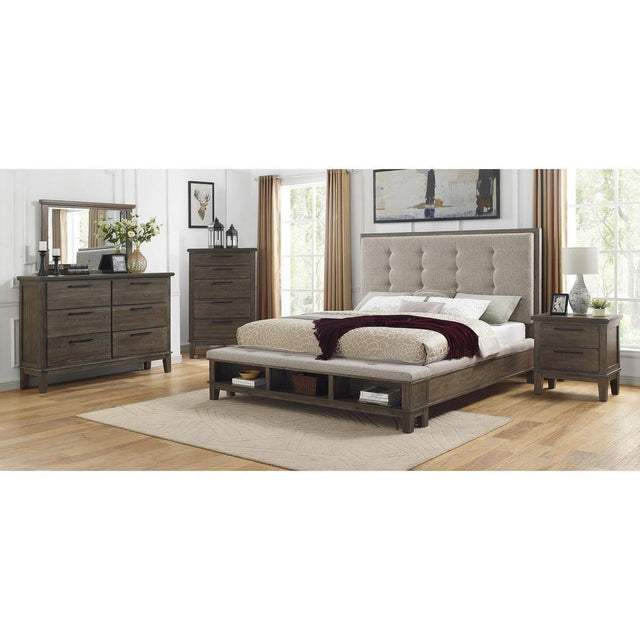 Gray Eastern Modern Traditional Upholstered Tufted Queen Panel Bedroom Set (1Qb,1ns,1dr,1mr,1ch) - Ella Furniture