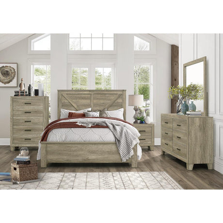 Avenue Rustic Modern Contemporary Solid Pine Wood Queen Panel Bedroom Set (Qb+ns+dr+mr+ch) - Ella Furniture