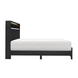 Bellante Black Engineered Wood 3D Melamine Bookcase LED Upholstered Queen Bed With Storage - Ella Furniture
