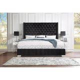 Jacklyn Black Modern Contemporary Solid Wood Faux Leather Upholstered Tufted Queen Panel Bed - Ella Furniture