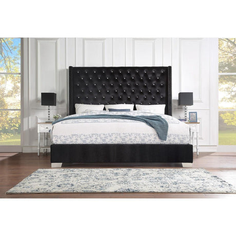 Jacklyn Black Modern Contemporary Solid Wood Faux Leather Upholstered Tufted Queen Panel Bed - Ella Furniture