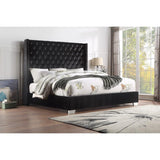 Jacklyn Black Modern Contemporary Solid Wood Faux Leather Upholstered Tufted Queen Panel Bed - Ella Furniture