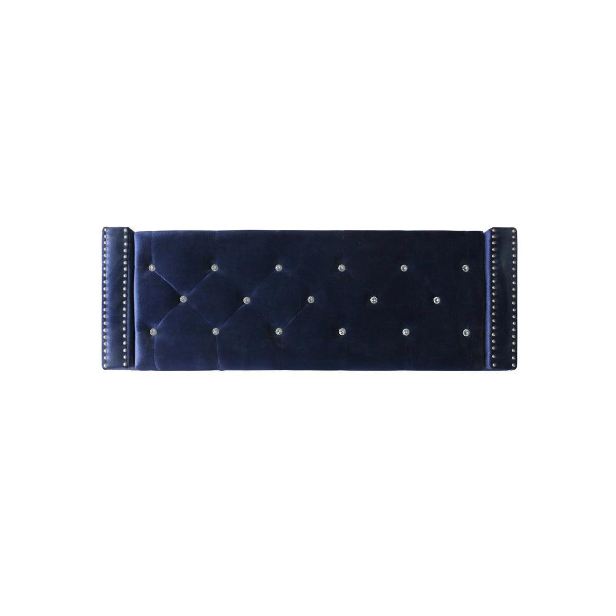 Storage Bench With Blue Velvet Upholstery Tufted Solid Wood And Plywood - Ella Furniture
