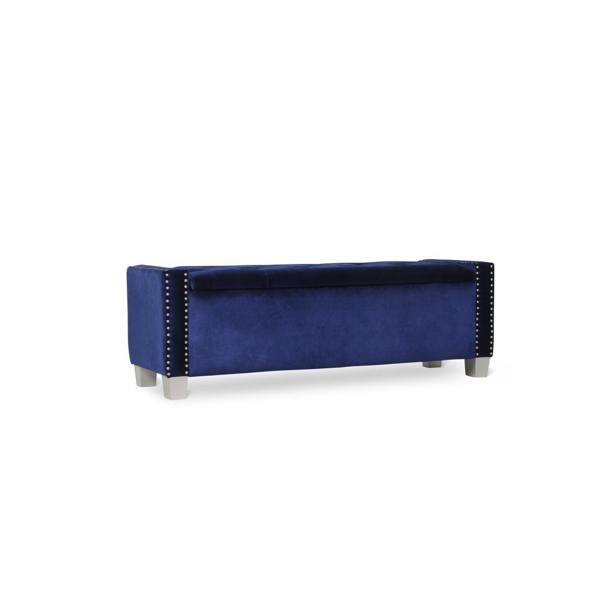 Storage Bench With Blue Velvet Upholstery Tufted Solid Wood And Plywood - Ella Furniture