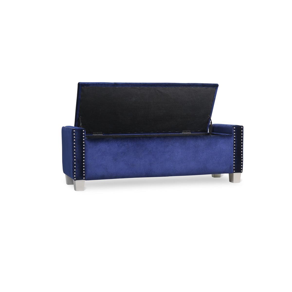 Storage Bench With Blue Velvet Upholstery Tufted Solid Wood And Plywood - Ella Furniture