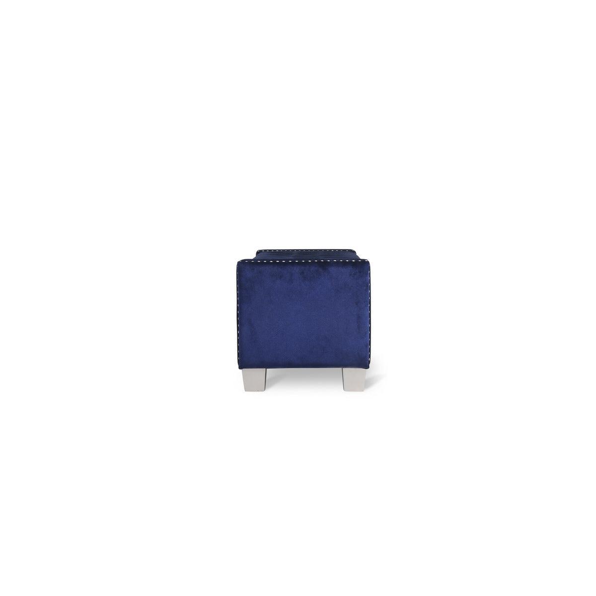 Storage Bench With Blue Velvet Upholstery Tufted Solid Wood And Plywood - Ella Furniture