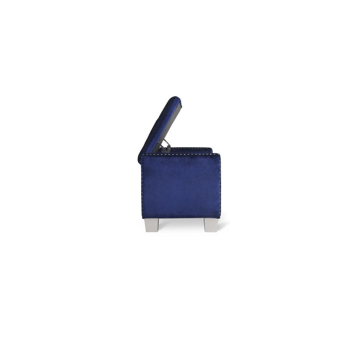 Storage Bench With Blue Velvet Upholstery Tufted Solid Wood And Plywood - Ella Furniture