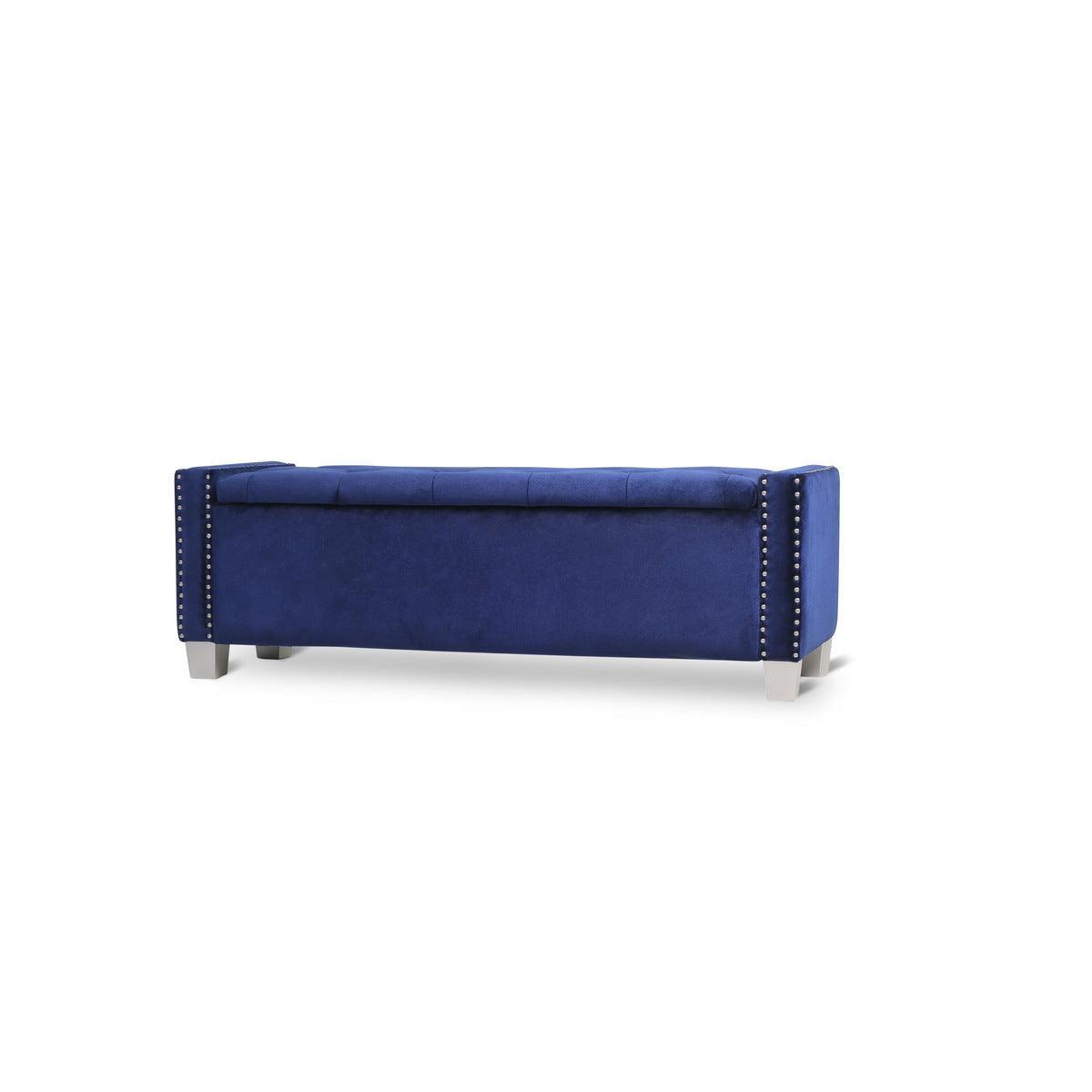 Storage Bench With Blue Velvet Upholstery Tufted Solid Wood And Plywood - Ella Furniture
