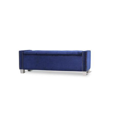 Storage Bench With Blue Velvet Upholstery Tufted Solid Wood And Plywood - Ella Furniture