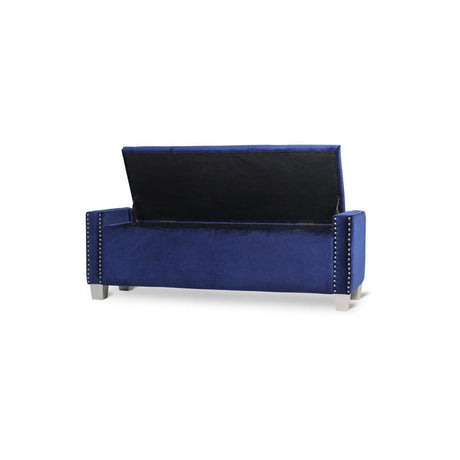 Storage Bench With Blue Velvet Upholstery Tufted Solid Wood And Plywood - Ella Furniture