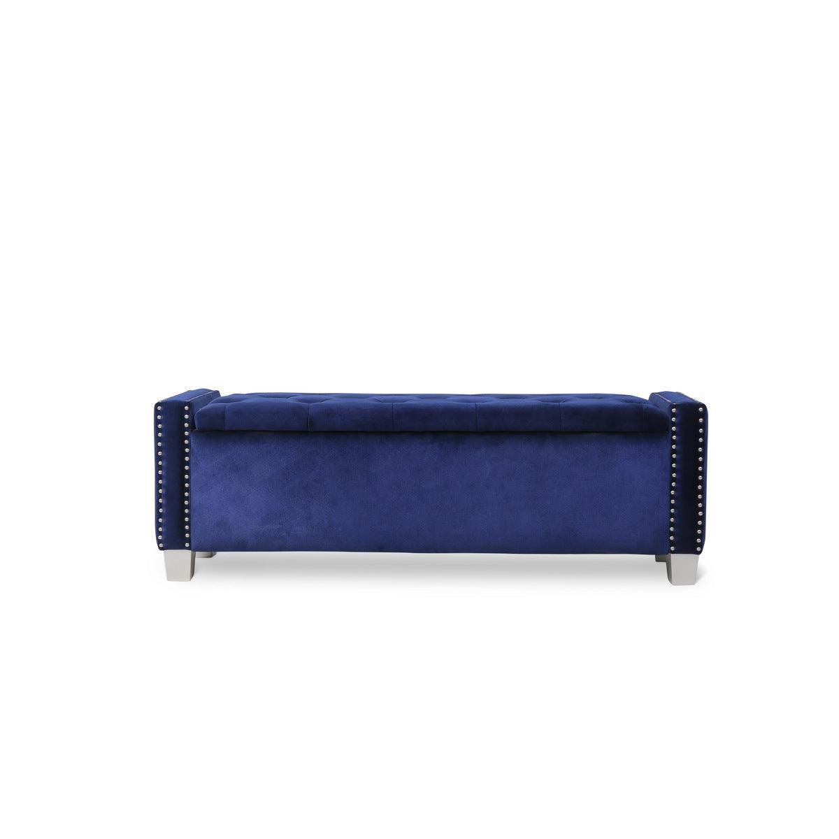 Storage Bench With Blue Velvet Upholstery Tufted Solid Wood And Plywood - Ella Furniture