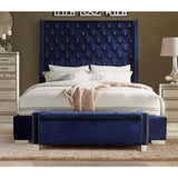 Storage Bench With Blue Velvet Upholstery Tufted Solid Wood And Plywood - Ella Furniture