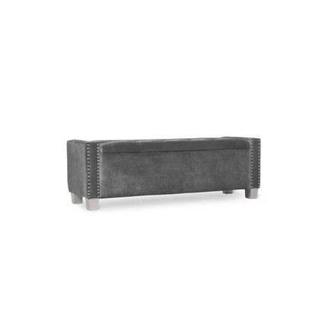 Storage Bench With Grey Velvet Upholstered Tufted Solid Wood And Plywood - Ella Furniture