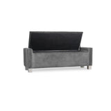 Storage Bench With Grey Velvet Upholstered Tufted Solid Wood And Plywood - Ella Furniture