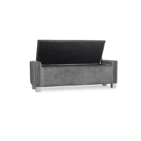 Storage Bench With Grey Velvet Upholstered Tufted Solid Wood And Plywood - Ella Furniture