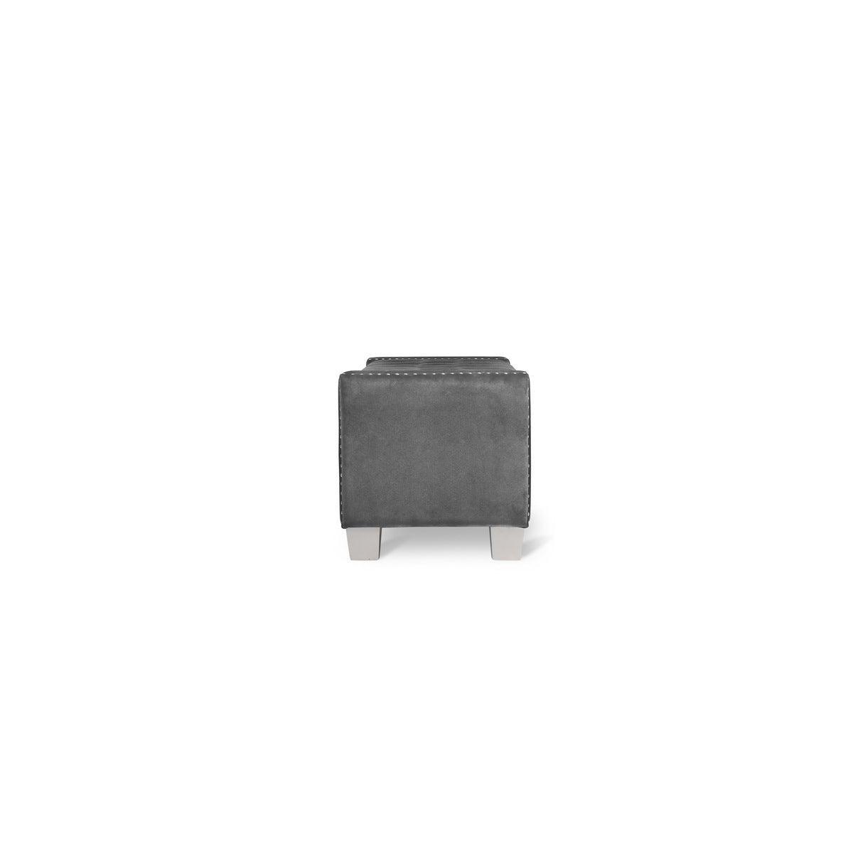 Storage Bench With Grey Velvet Upholstered Tufted Solid Wood And Plywood - Ella Furniture