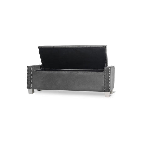 Storage Bench With Grey Velvet Upholstered Tufted Solid Wood And Plywood - Ella Furniture