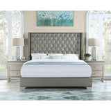 Jacklyn Silver Modern Contemporary Solid Wood Faux Leather Upholstered Tufted King Panel Bed - Ella Furniture