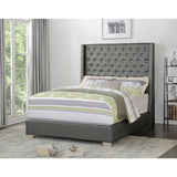 Jacklyn Silver Modern Contemporary Solid Wood Faux Leather Upholstered Tufted King Panel Bed - Ella Furniture