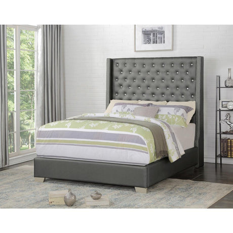 Jacklyn Silver Modern Contemporary Solid Wood Faux Leather Upholstered Tufted King Panel Bed - Ella Furniture