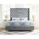 Jacklyn Gray Modern Contemporary Solid Wood Faux Leather Upholstered Tufted King Panel Bed - Ella Furniture
