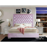 Jacklyn Pink Modern Contemporary Solid Wood Faux Leather Upholstered Tufted Queen Panel Bed - Ella Furniture