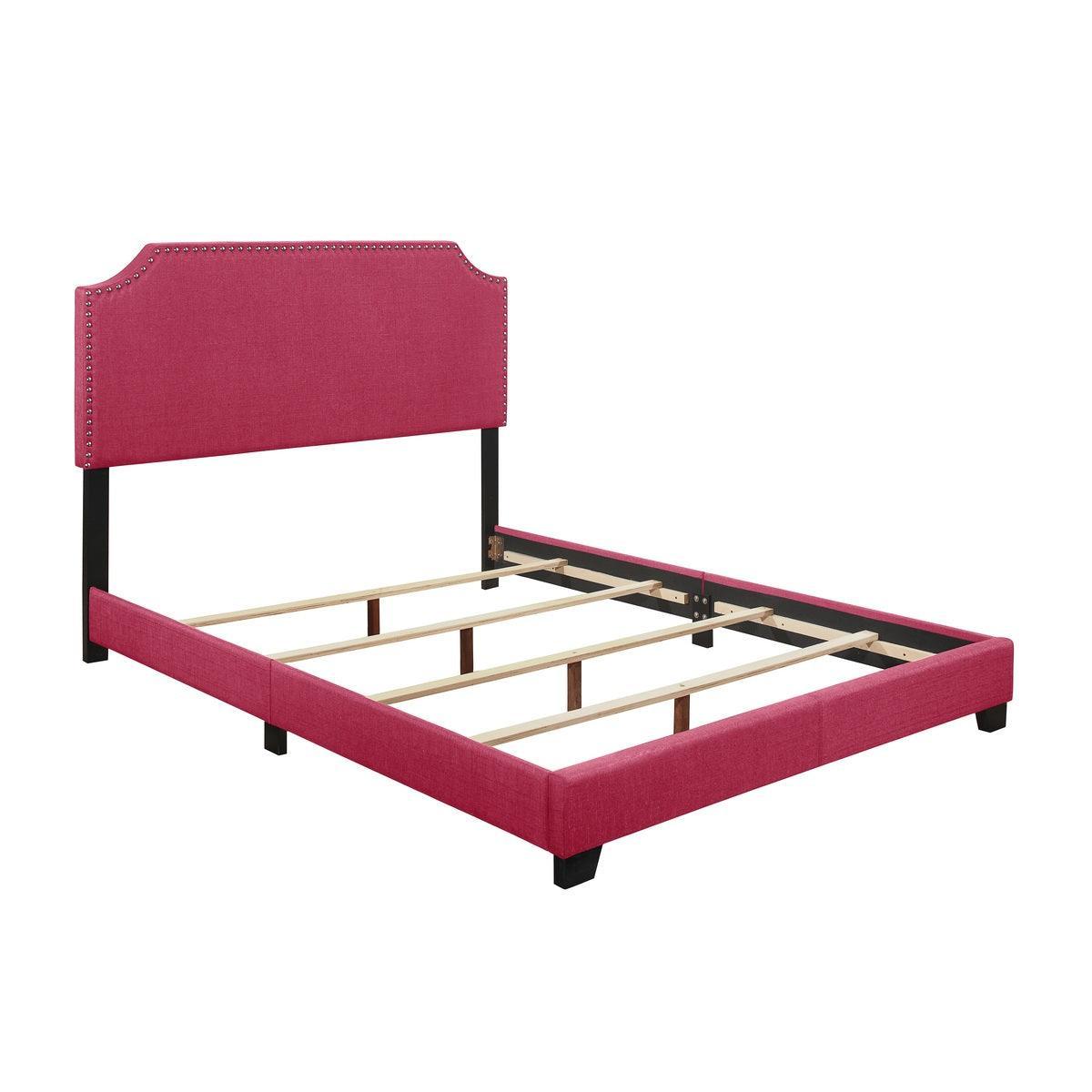 Miranda Pink Modern Sleek Solid Wood Fabric Queen Upholstered Bed - Ella Furniture