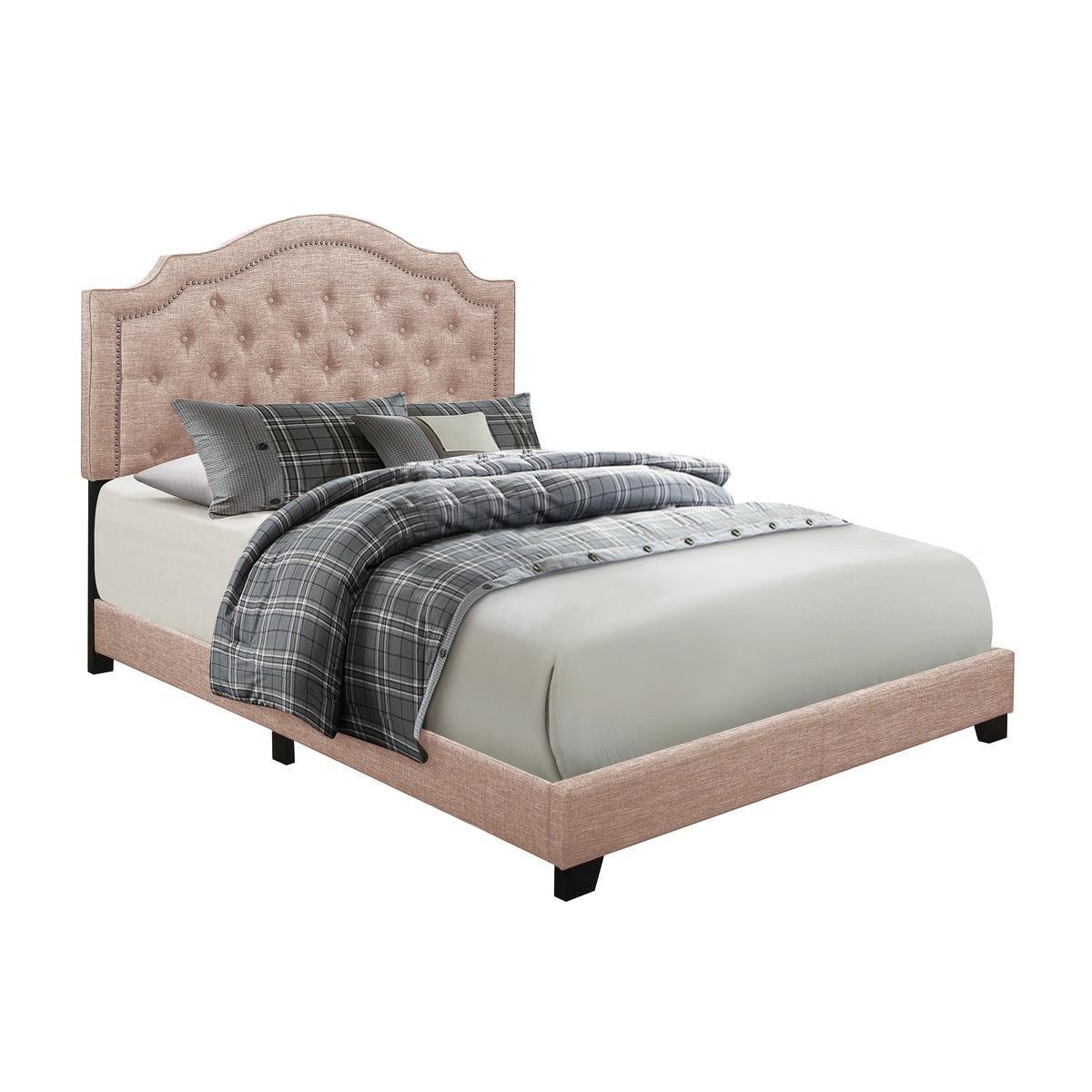 Sandy Beige Modern Sleek Fabric Queen Upholstered Tufted Bed - Ella Furniture