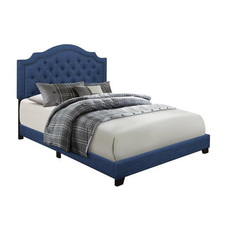 Sandy Blue Modern Sleek Fabric Queen Upholstered Tufted Bed - Ella Furniture