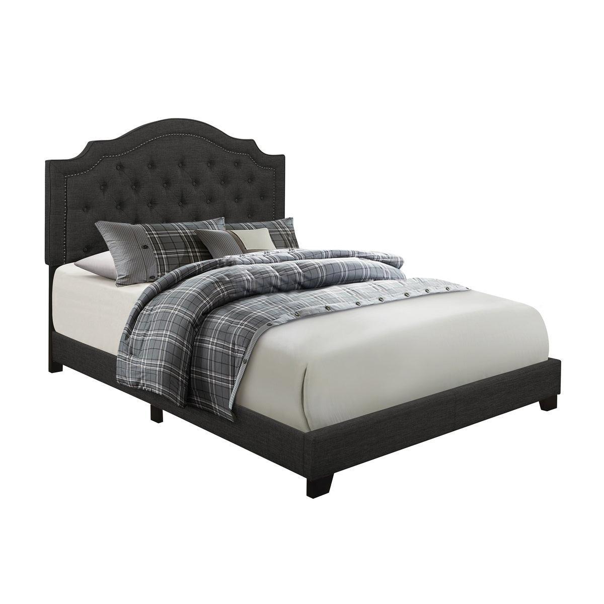 Sandy Dark Gray Modern Sleek Wood Fabric Queen Upholstered Tufted Bed - Ella Furniture