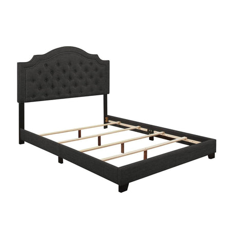 Sandy Dark Gray Modern Sleek Wood Fabric Queen Upholstered Tufted Bed - Ella Furniture