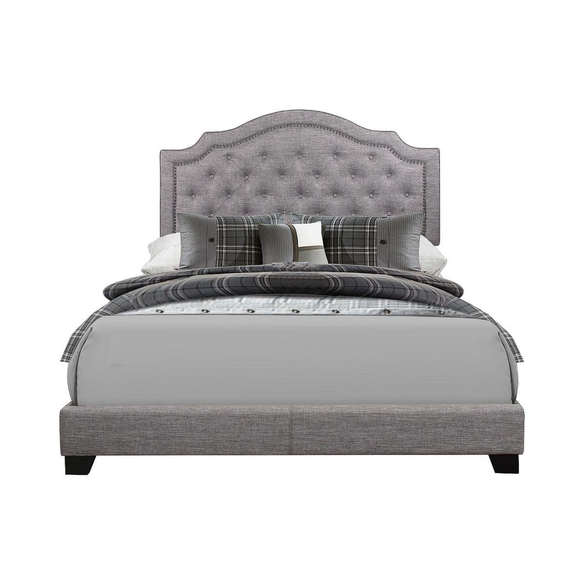 Sandy Grey Modern Sleek Wood Fabric Queen Upholstered Tufted Bed - Ella Furniture
