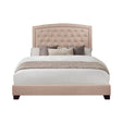 Linda Beige Modern Sleek Solid Wood And Engineered Wood Fabric Queen Upholstered Tufted Bed - Ella Furniture