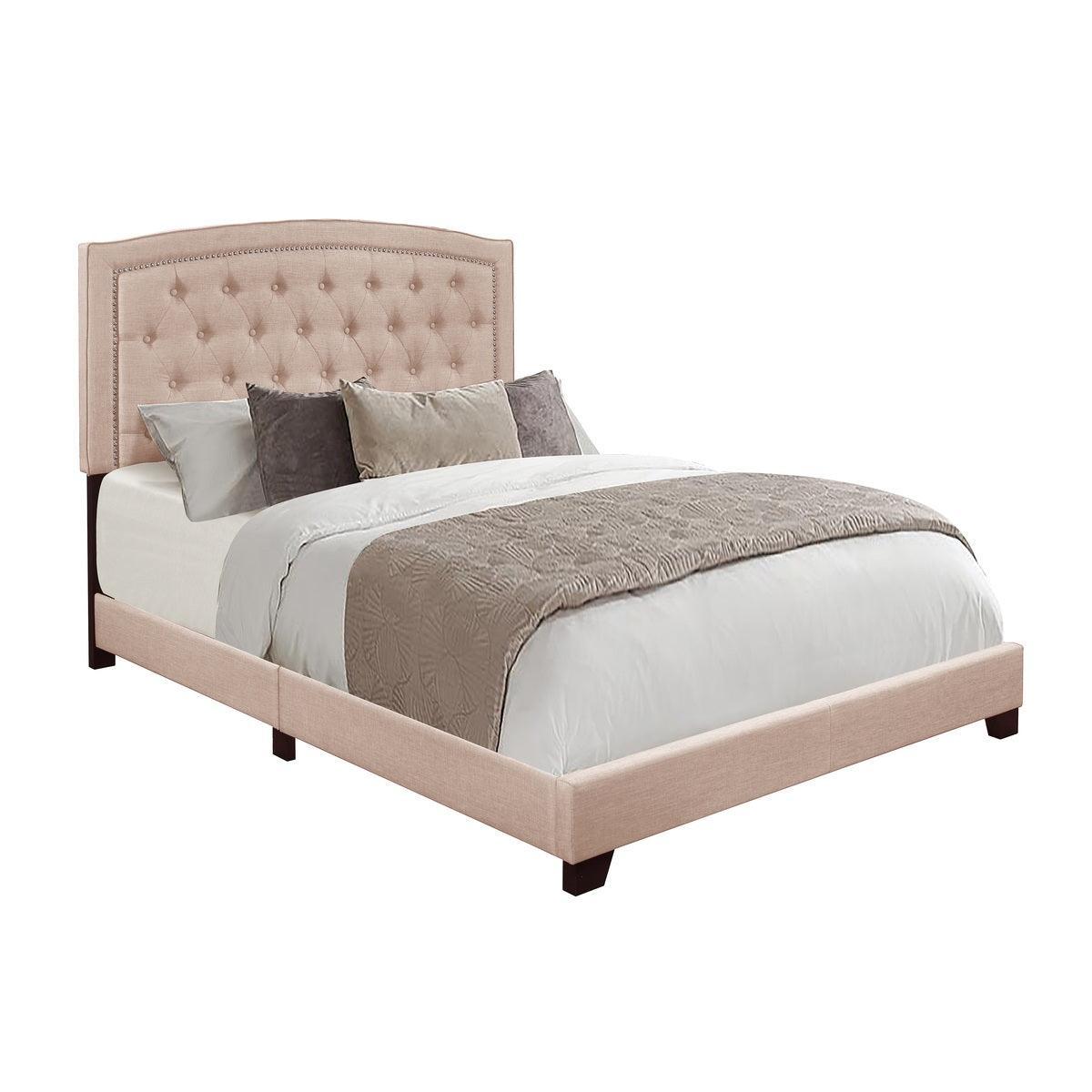 Linda Beige Modern Sleek Solid Wood And Engineered Wood Fabric Queen Upholstered Tufted Bed - Ella Furniture