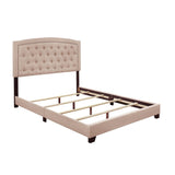 Linda Beige Modern Sleek Solid Wood And Engineered Wood Fabric Queen Upholstered Tufted Bed - Ella Furniture