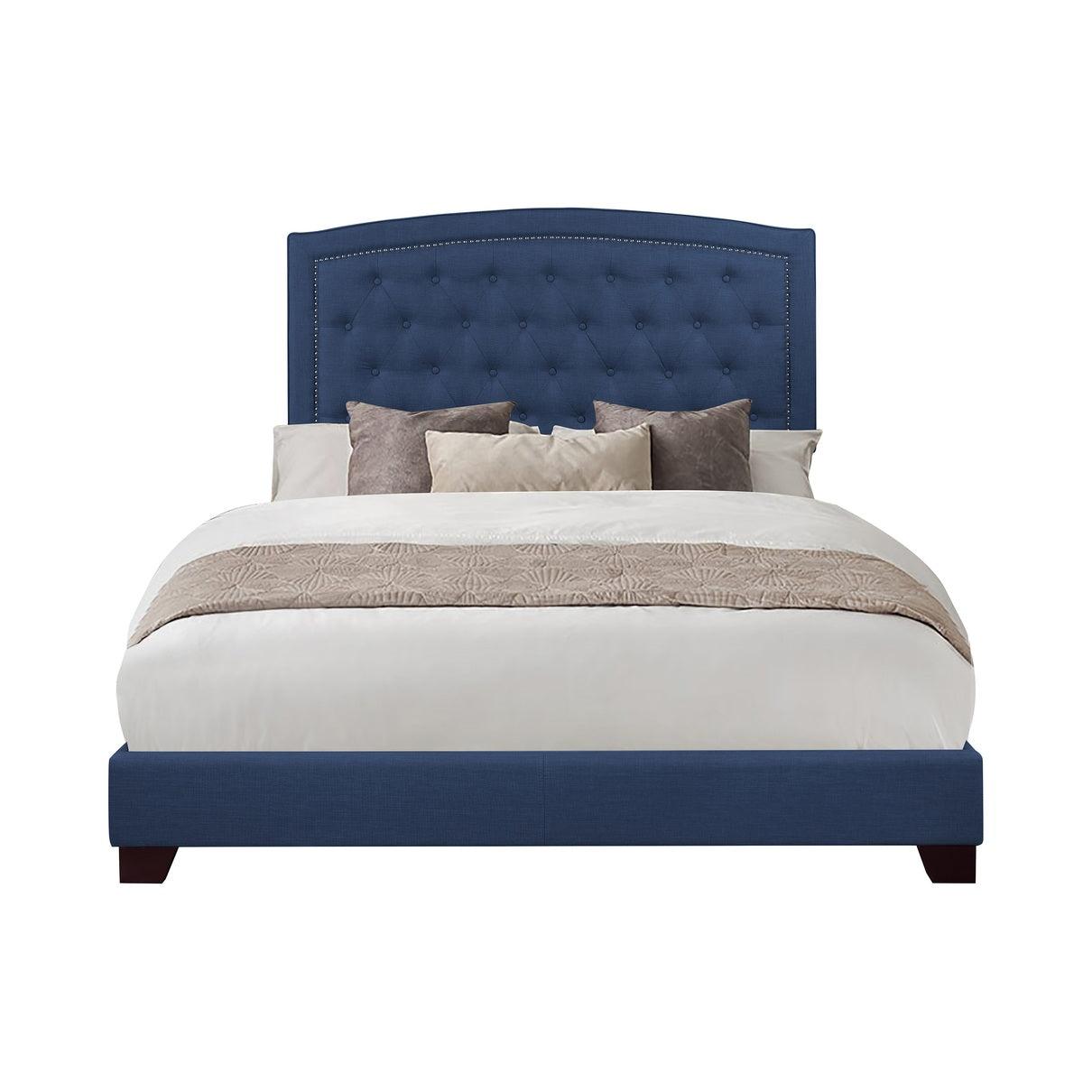 Linda Blue Modern Sleek Solid Wood And Engineered Wood Fabric Queen Upholstered Tufted Bed - Ella Furniture