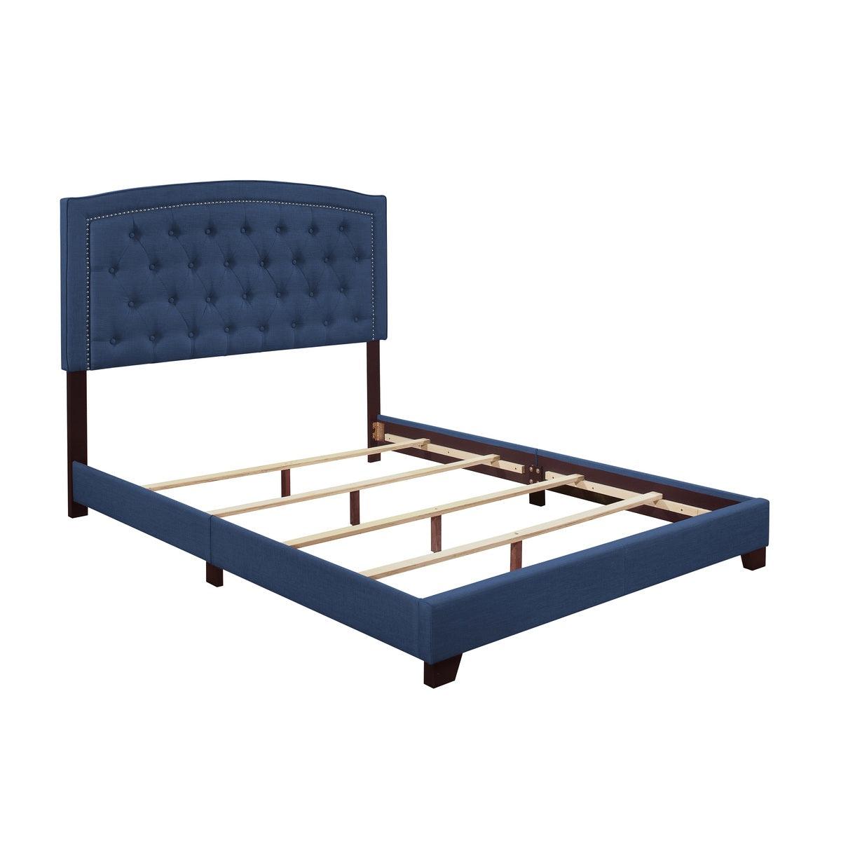 Linda Blue Modern Sleek Solid Wood And Engineered Wood Fabric Queen Upholstered Tufted Bed - Ella Furniture