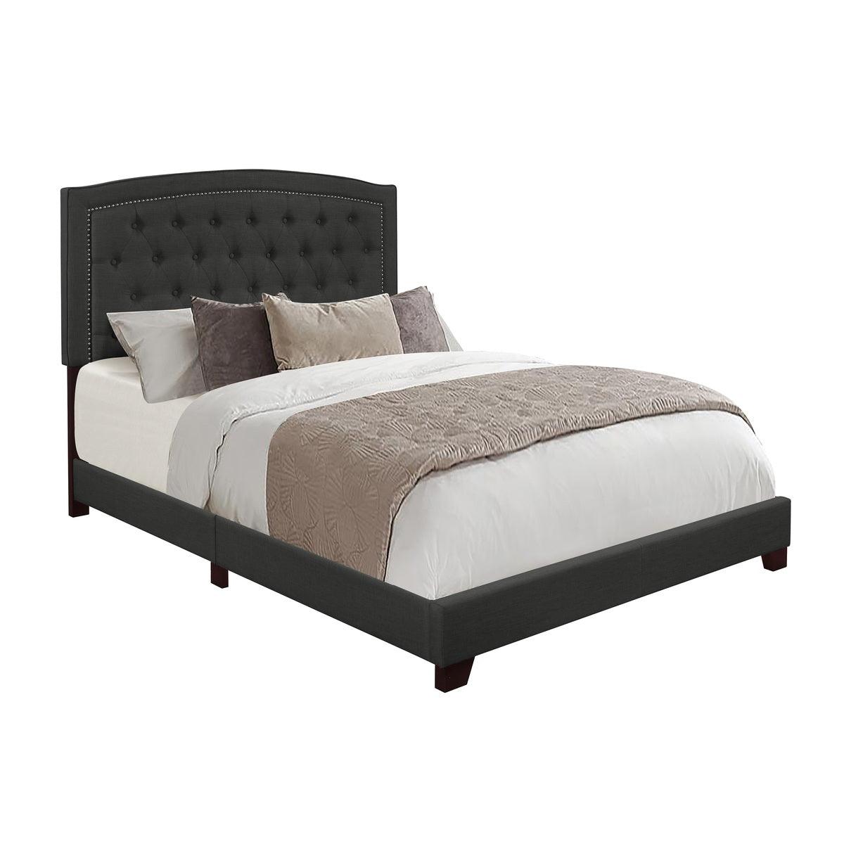 Linda Dark Gray Modern Sleek Solid And Engineered Wood Fabric Queen Upholstered Tufted Bed - Ella Furniture