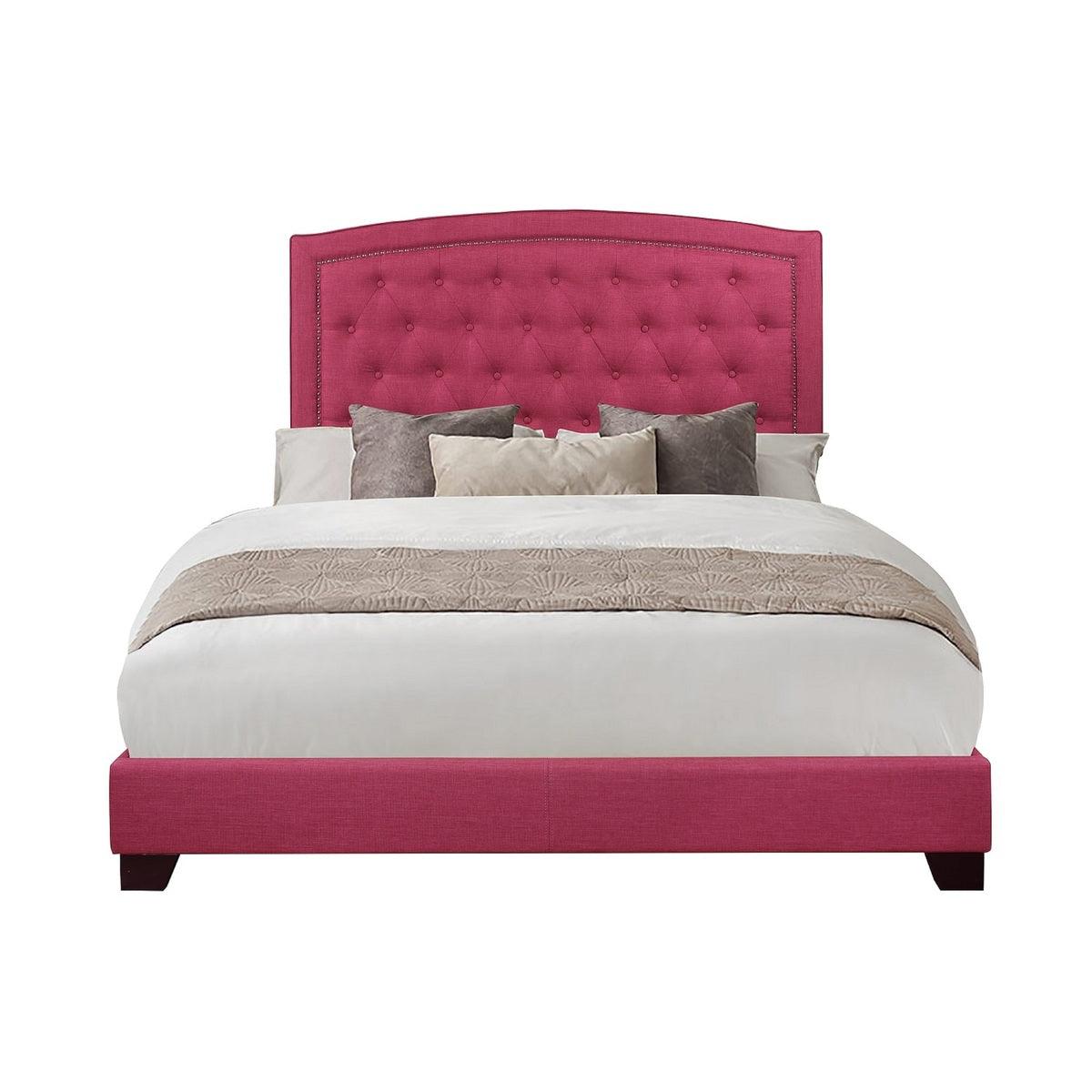 Linda Pink Modern Solid Wood And Engineered Wood Fabric Full Upholstered Tufted Bedroom Set - Ella Furniture