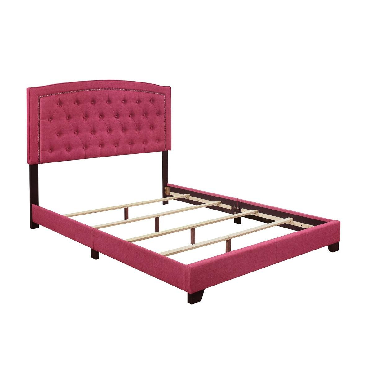 Linda Pink Modern Solid Wood And Engineered Wood Fabric Full Upholstered Tufted Bedroom Set - Ella Furniture