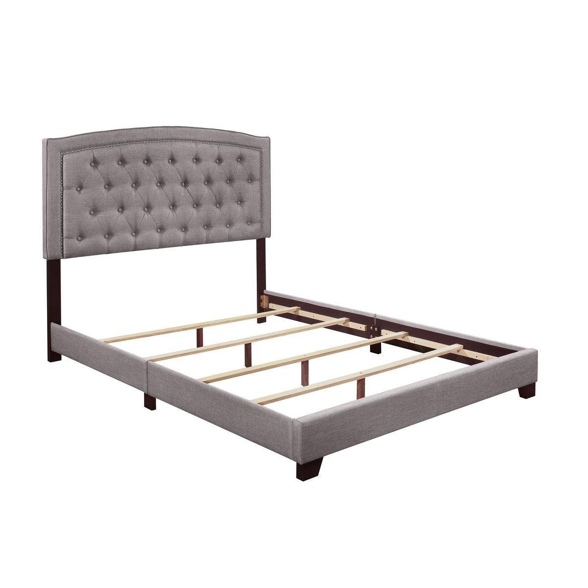 Linda Grey Modern Sleek Solid Wood And Engineered Wood Fabric Queen Upholstered Tufted Bed - Ella Furniture