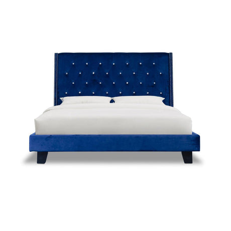 Ivy Blue Modern Contemporary Solid Wood Velvet Faux Leather Tufted Queen Platform Bed - Ella Furniture