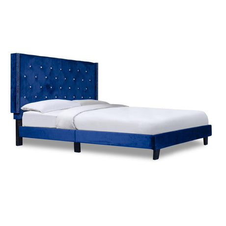 Ivy Blue Modern Contemporary Solid Wood Velvet Faux Leather Tufted Queen Platform Bed - Ella Furniture