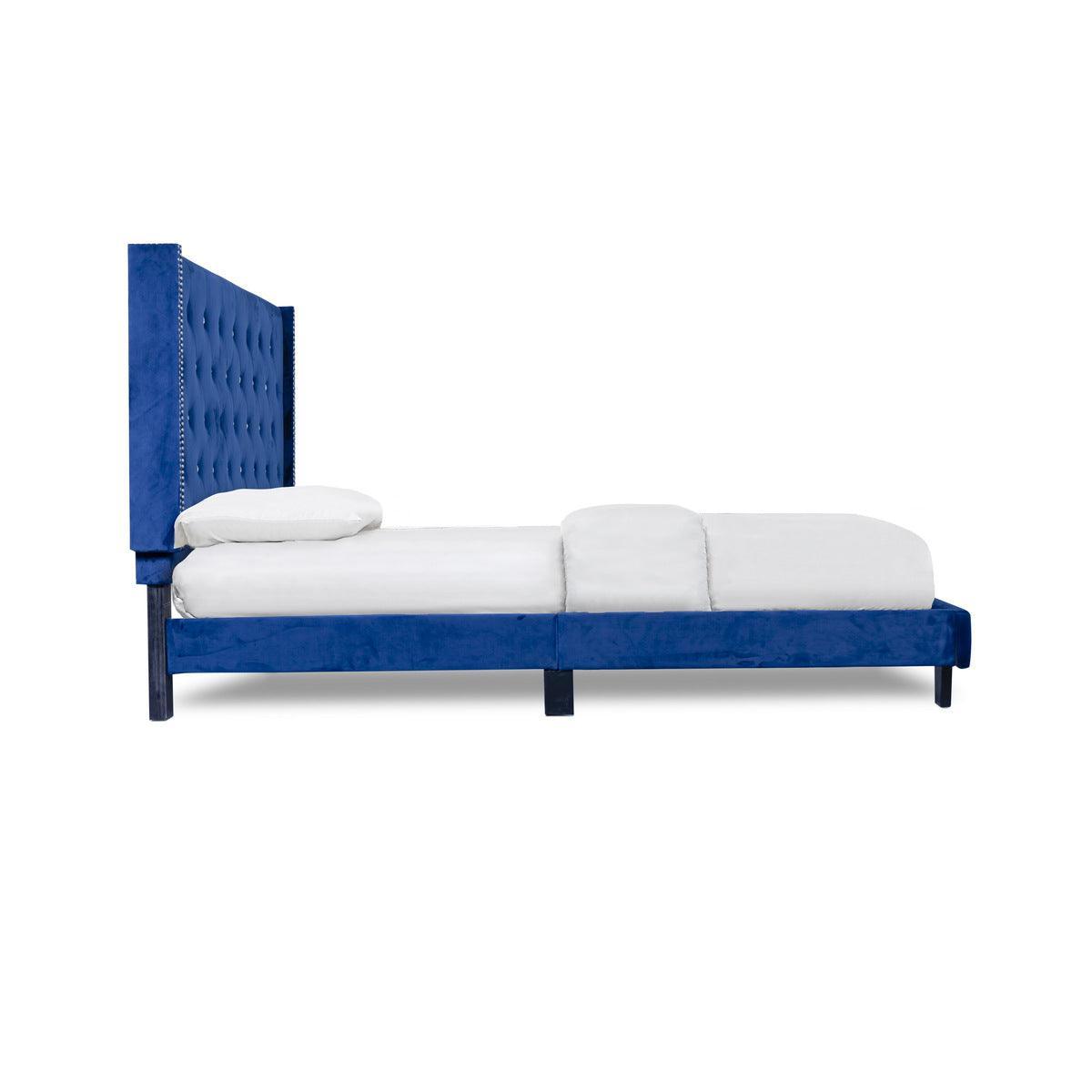Ivy Blue Modern Contemporary Solid Wood Velvet Faux Leather Tufted Queen Platform Bed - Ella Furniture